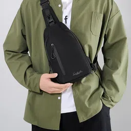 CONTACTS Unisex Lightweight Water Resistant Chest Sling Bag With USB Charging Port image 5