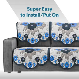Kuber Industries White & Blue Printed Cotton Sofa Cover image 4