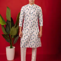 SUUTRAA BY SG Men Printed Regular Linen Kurta with Pyjamas-image-25