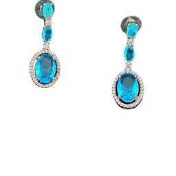 Gemron Jewel Rhodium-Plated Cubic Zirconia Studded Circular Shaped Drop Earrings image 2