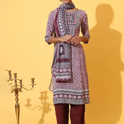 AURELIA Women Floral Printed Regular Kurta with Palazzos & With Dupatta-picture-33
