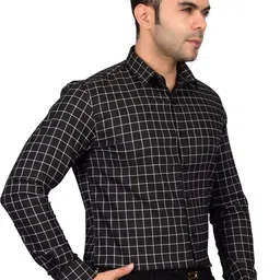 Heed Attentive Men Standard Fit Spread Collar Grid Tattersall Checked Cotton Formal Shirt image 3
