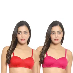 Women Cotton Red,Pink Padded Non-Wired Lingerie Bra Sport wear Gym Crop Tank Top-image-32