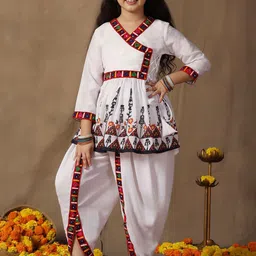 FASHION DREAM Girls Abstract Printed Angrakha A-Line Kurta With Dhoti-picture-0