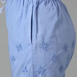 Indiankala4u Women Hand Embroidered Chikankari Cotton Shorts with Crochet Hem image 3