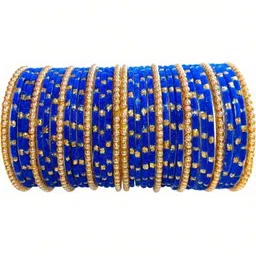 LLL FASHION Set Of 10 Blue Glass Artificial Stones & Beads Bangle-picture-28