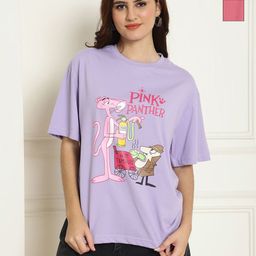 Metronaut Women Pack of 2 Pink Panther Typography Printed Cotton Oversized T-shirts-picture-18