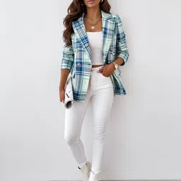Mast & Harbour Checked Notched Lapel Double Breasted Blazer-picture-23