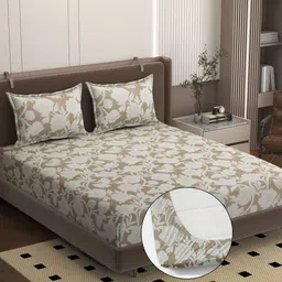 BELVOSTUM Beige Floral 250 TC King Bedsheet with 2 Pillow Covers-picture-25