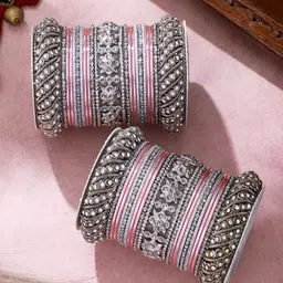 leshya Women Set Of 2 Stone Studded Silver Pacheli Bangle set by Leshya-picture-37