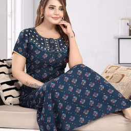 Lady Venom Women Pure Cotton Geometric Printed Maternity Maxi Nightdress-picture-35