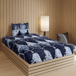 Monte Carlo Blue Geometric 240 TC Single Bedsheet With 1 Pillow Cover 1.60x2.30 m 353 GSM image 5