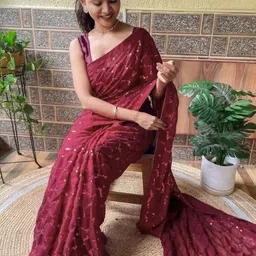 CLEMIRA Embellished Beads and Stones Pure Georgette Saree image 5