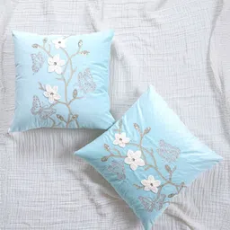 fingercraft Blue Printed 2 Pieces Velvet Square Cushion Covers 16 inches X 16 inches-picture-15