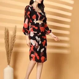 aayu Printed Cut-Outs Detail Georgette Bodycon Dress image 2