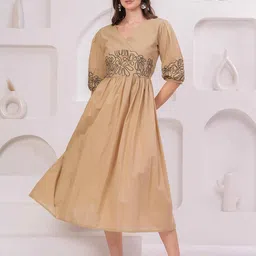 KALINI Women V-Neck Cotton Fit & Flare Midi Dress-picture-30