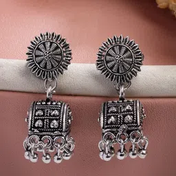 Anouk German Silver Plated Oxidised Dome Shaped Jhumkas-picture-39