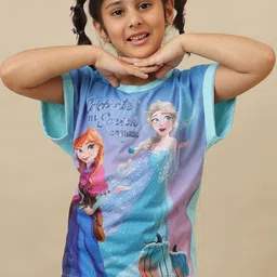 Kids Ville Girls Frozen Graphic Printed Round Neck Pure Cotton Relaxed Fit T-shirt-picture-37