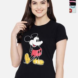 Dreambe Women Pack Of 3 Mickey Mouse Graphic Printed Round Neck Cotton T-shirts-picture-3