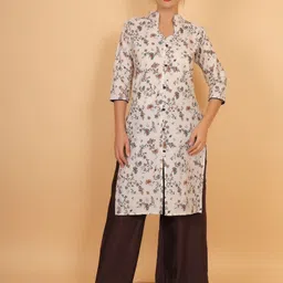 Trendzmy Floral Printed Mandarin Collar Pure Cotton Straight Kurta-image-31