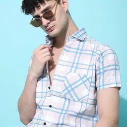 THE BEETEL HOUSE Men New Fit Tartan Checked Spread Collar Cotton Casual Shirt-picture-34