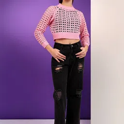 NOWI Women Woollen Crop Pullover-image-60