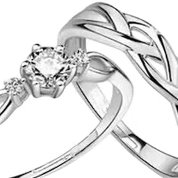 M Men Style Set Of 2 Silver-Plated Stone-Studded Adjustable Couple Finger Ring image 2