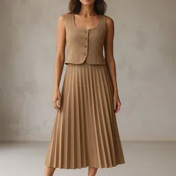 SASSAFRAS worklyf U-Neck Sleeveless Waistcoat With A-Line Midi Skirt-picture-17