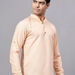 Dmkt Men Mandarin Collar Roll-Up Sleeves Kurta image 5