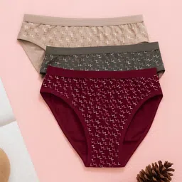 FiveFlag Pack Of 3 Printed Combed Cotton Mid-Rise Hipster Briefs image 4