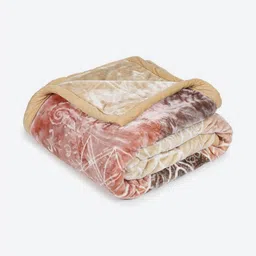 Monte Carlo Peach-Coloured & Brown Heavy Winter Double Bed Blanket 1136 GSM image 2