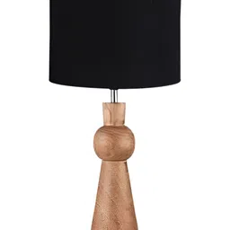 Devansh Black & Brown Cylindrical Shaped Wooden Table Lamp image 4
