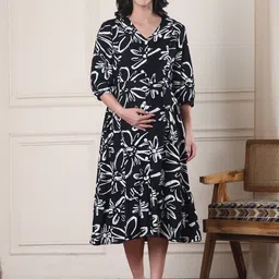 Secret Wish Women Floral Printed Maternity Fit & Flare Midi Dress-picture-30