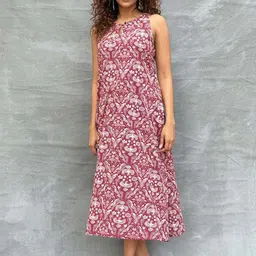 Chidiyaa Soil Feathered Grace Blockprinted Cotton Dress-picture-10