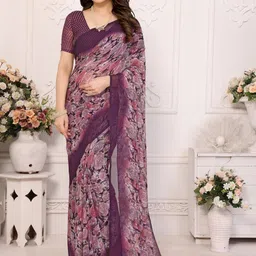 KALINI Purple Poly Georgette Printed Sarees-picture-16