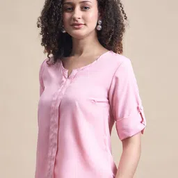 R.Code by The Roadster Life Co. Tie-Up Neck Roll-Up Sleeves Crepe Top image 4