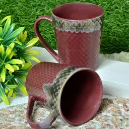 FABINALIV Maroon & Green Solid Ceramic Matte Mugs Set of Cups and Mugs image 3