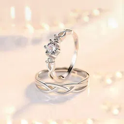 Teeragaj Unisex Set Of 2 Stainless Steel Artificial Stones Studded Finger Rings-picture-38