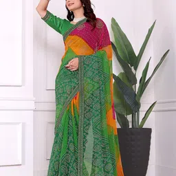 KANOODA Women Green Pure Georgette Ethnic Saree With Blouse Piece-picture-11
