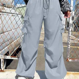 BUY NEW TREND Women Relaxed Loose Fit High-Rise Cargos Trousers-image-79