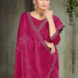 URU FASHION Embellished Sequinned Art Silk Heavy Work Saree image 5