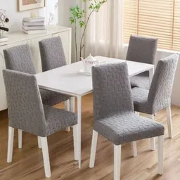 HOMETHREADS Grey 8 Pieces Self Designed Jacquard Stretchable Chair Covers-picture-27