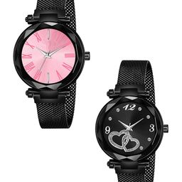 CSAMON Women Pack Of 2 Bracelet Style Analogue Watch GR_104_Pink_Roman_Black Maganet-picture-30