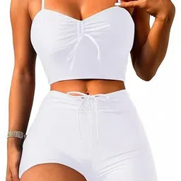 Scarlet Kiss Ruched Tie-up Stretchable Crop-Top & High-Rise Shorts Swim Set-picture-10