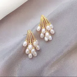 PolluxCraft Gold Plated Pearls Studded Contemporary Korean Studs-image-92