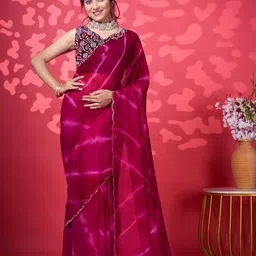 NIRMAL CREATION Tie and Dye Beads and Stones Art Silk Maheshwari Saree image 1