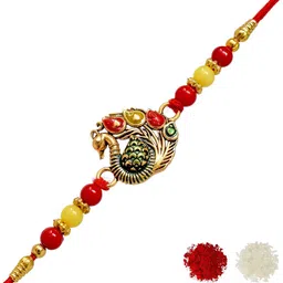 MEIRA JEWELLERY Royal Peacock Meenakari Rakhi With Roli Chawal & Greeting Card-picture-11