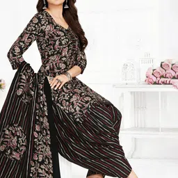 MIRAAN Floral Printed Sweetheart Neck Pure Cotton Straight Kurta & Patiala With Dupatta image 4