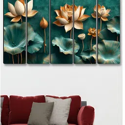 Myntra Elegant Homes Teal & Brown 5 Piece Floral and Botanical Printed Canvas Wall Arts image 3