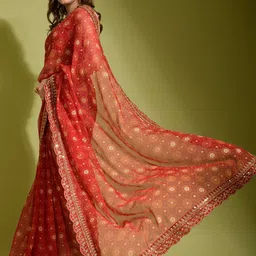 CANIZZARO Ethnic Motifs Sequinned Pure Chiffon Heavy Work Saree image 3